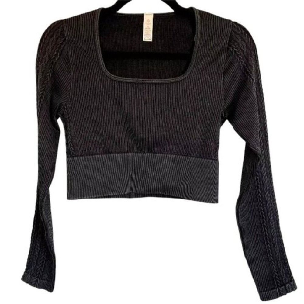 AERIE Offline Ribbed & Braided Long Sleeve Activewear Crop Top  -  L  -  NWT